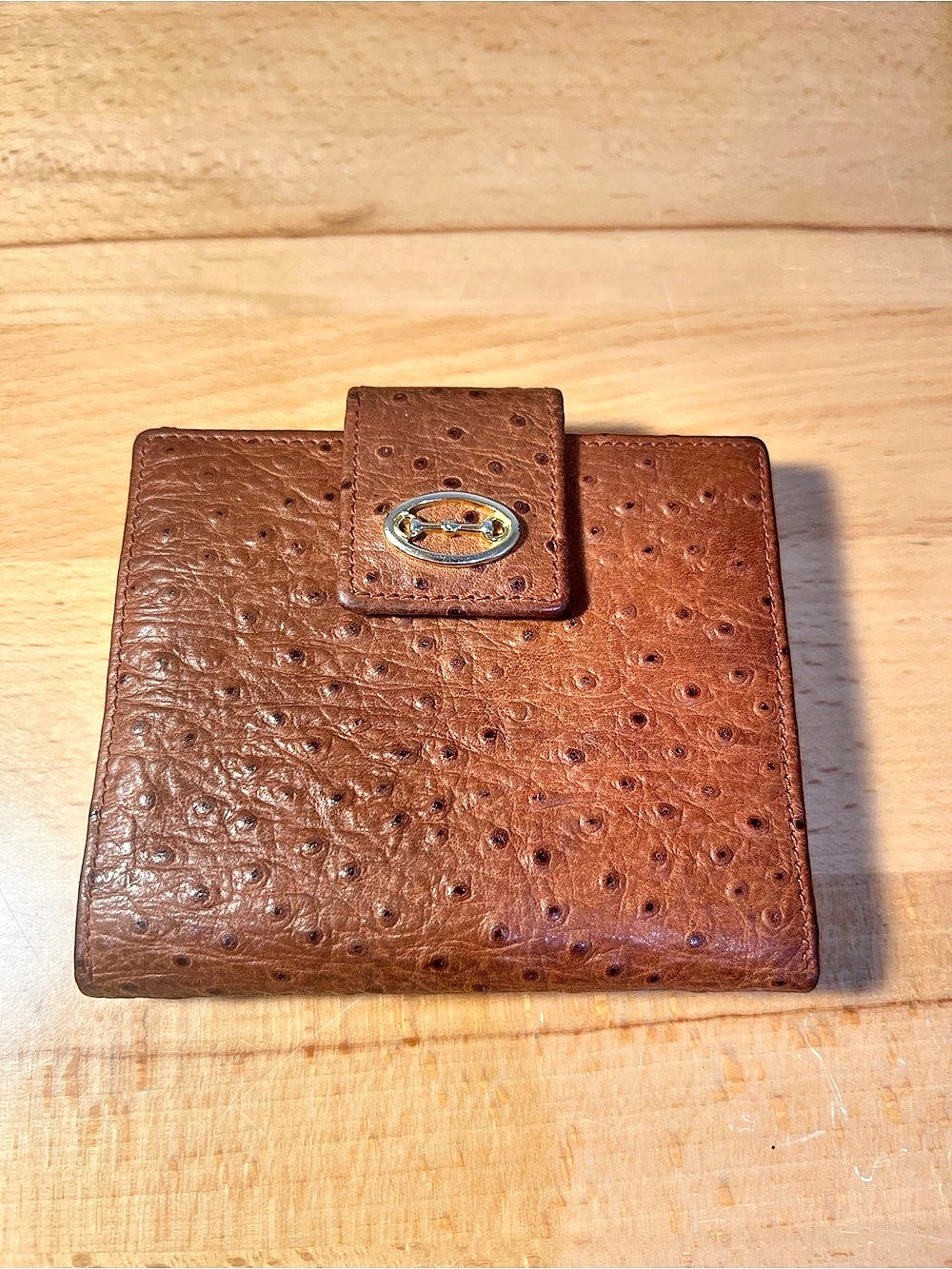 Koret Exotic Leather Kiss-Lock Wallet in Brown Full Quill Ostrich Vintage
